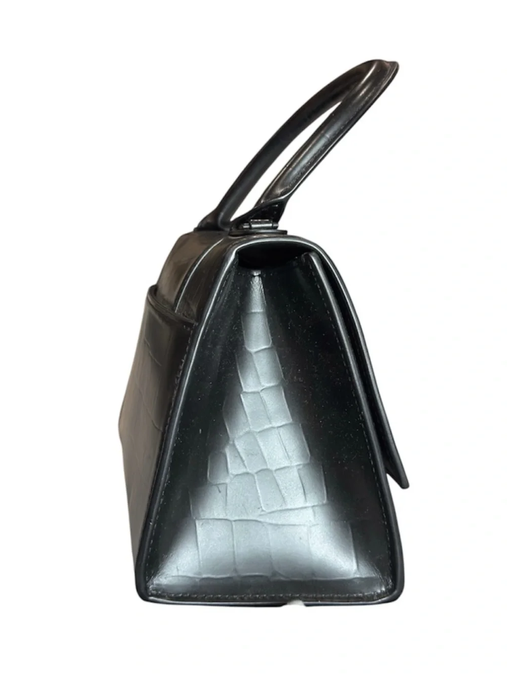 Designer Hourglass Small Top Handle Bag In Black Crocodile-Embossed Calfskin - Picture 3 of 4